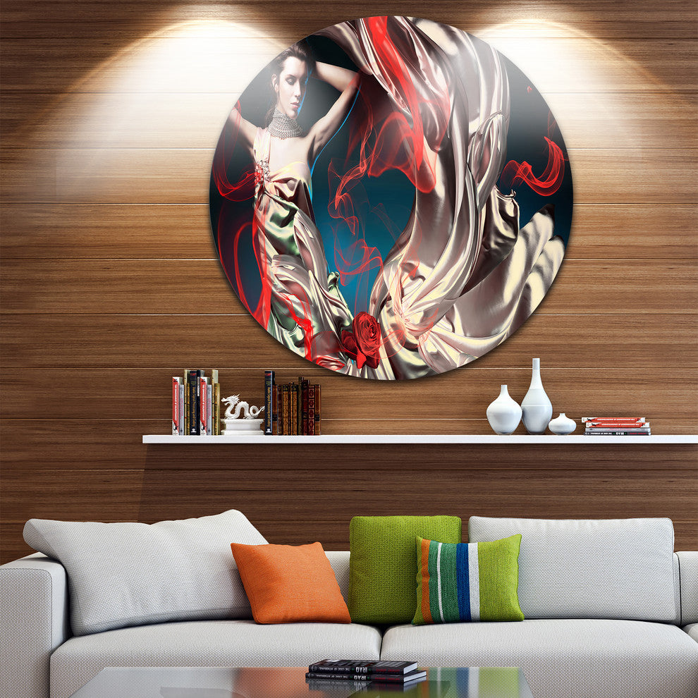 Woman In Long Fairy Dress, Abstract Portrait Round Wall Art, 23"