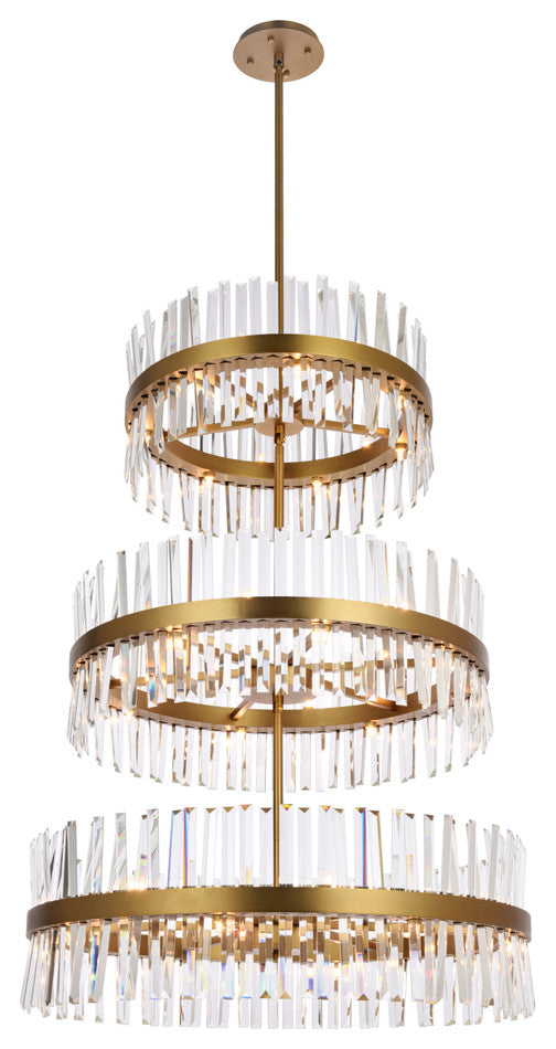Home Living 36" 3 Tiers Crystal Round Chandelier Light, Satin Gold