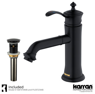 Karran 1-Handle 1-Hole Bathroom Faucet With Pop-up Drain, Matte Black