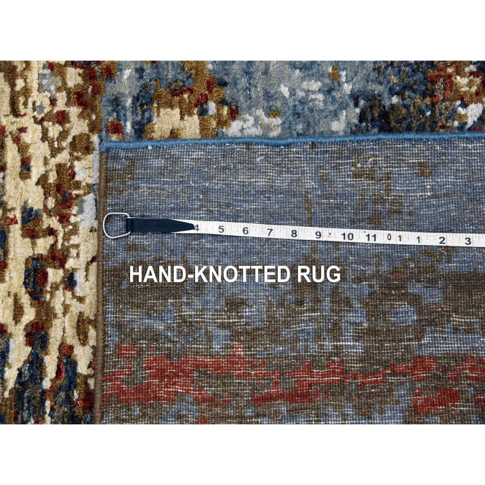 Black Coral Abstract Design Natural Wool Hand Knotted Wide Runner Rug, 4'x10'