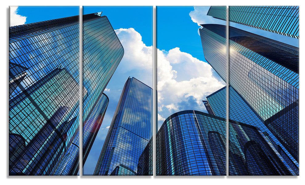 Elevated Business Buildings, Cityscape Canvas Art Print, 48"x28", 4 Panels