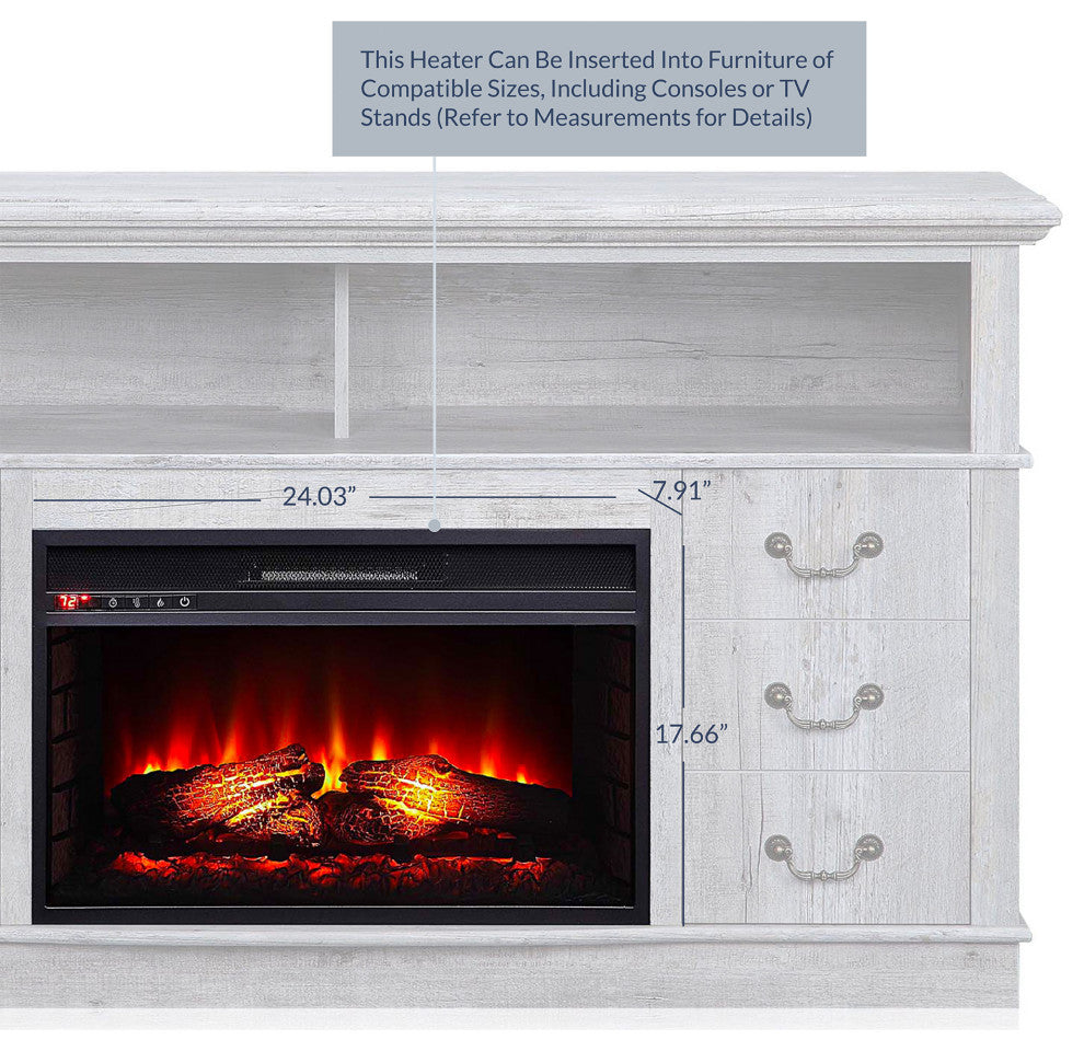 26" Electric Insert Fireplace Heater Timer Flame with Remote, Black