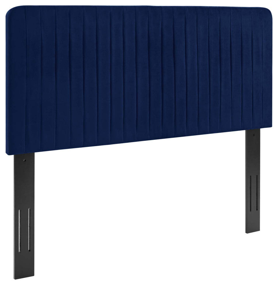 Milenna Channel Tufted Performance Velvet Twin Headboard, Navy