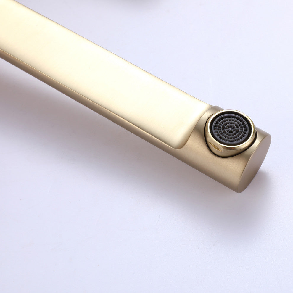 Two Handles Wall Mounted Bathroom Sink Faucet, Solid Brass, Brushed Gold