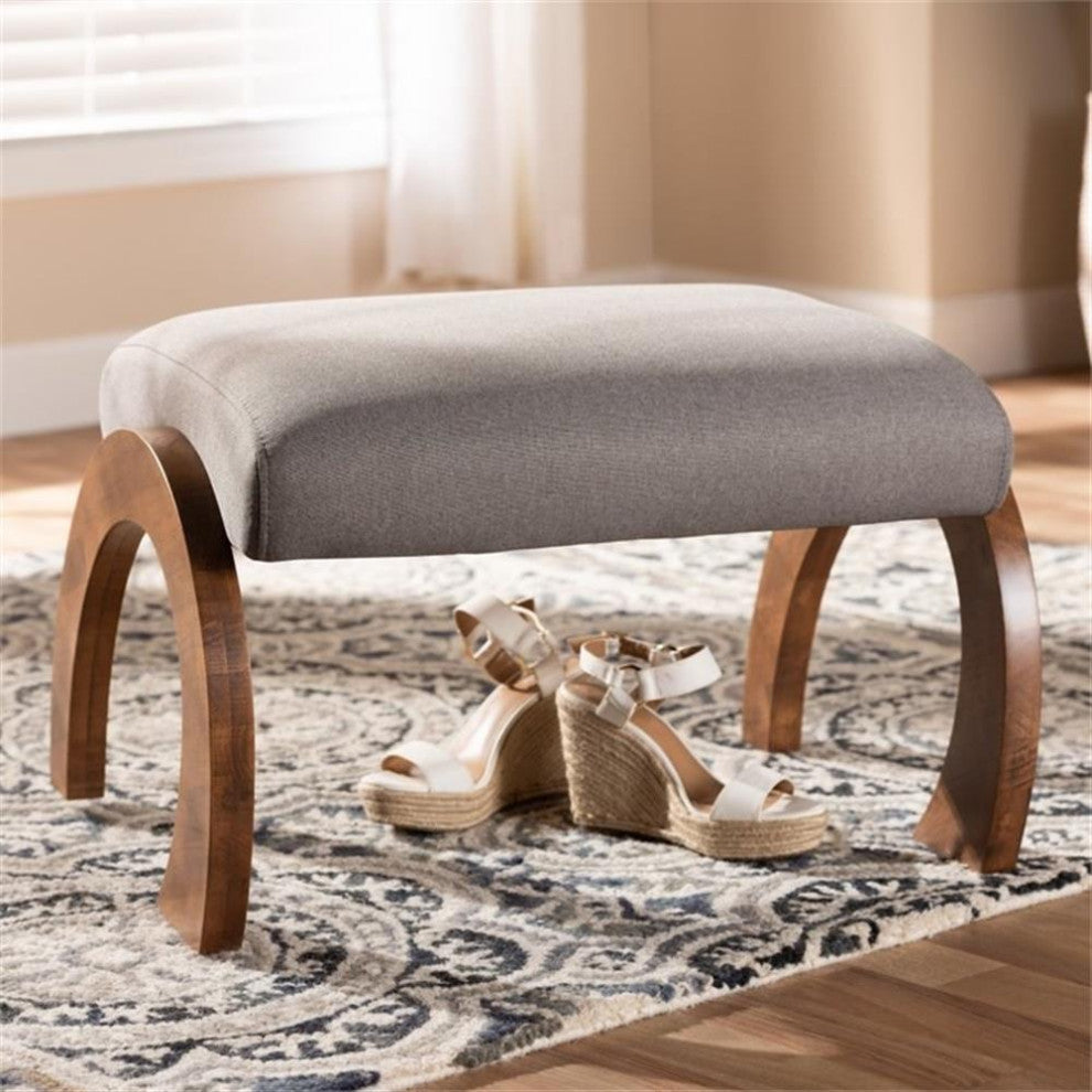 Sandrine Gray Upholstered Walnut Brown Wood Ottoman