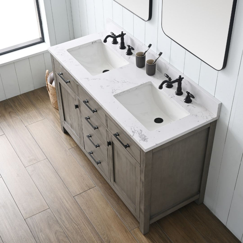 Jasper 54" Bathroom Vanity, Textured Gray, Ariston White Engineered Stone Top