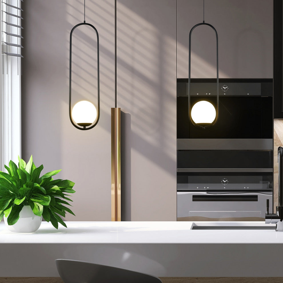 7" ETL Certified Integrated LED Pendant Lighting Fixture With Glass Shade, Black