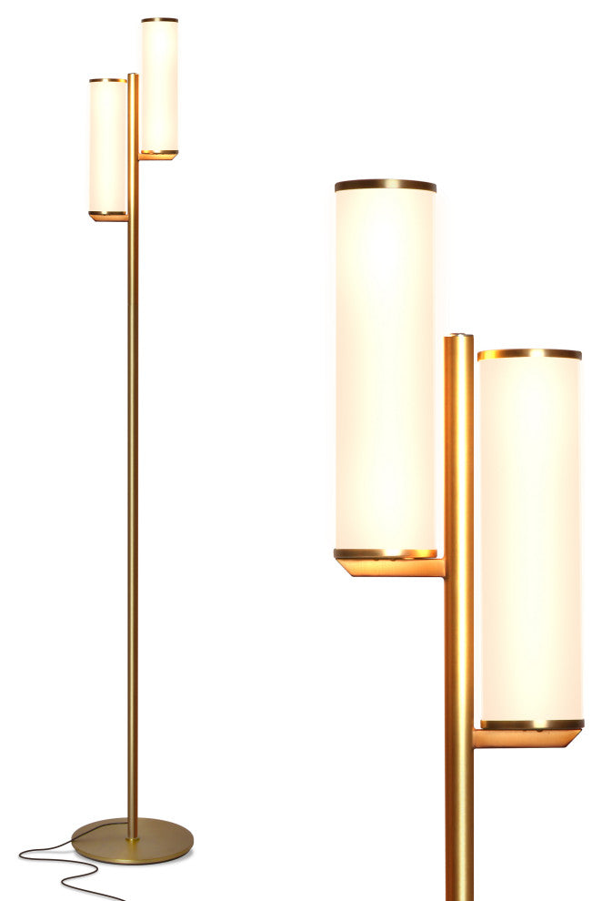 Gemini Mid Century Modern Two Light LED Floor Lamp for Living Room Antique Brass