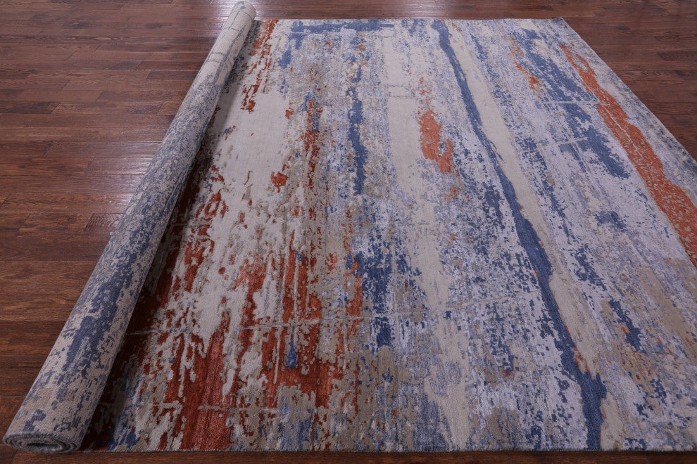 Modern Hand Knotted Wool and Silk Rug 9' 10" X 13' 3" Q7247