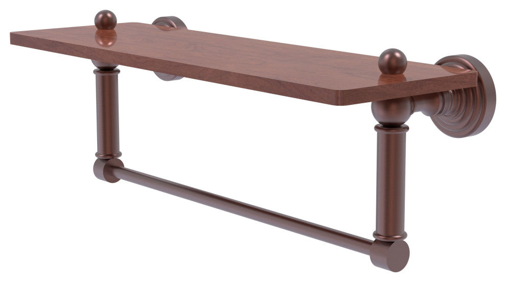 Waverly Place 16" Solid Wood Shelf and Towel Bar, Antique Copper