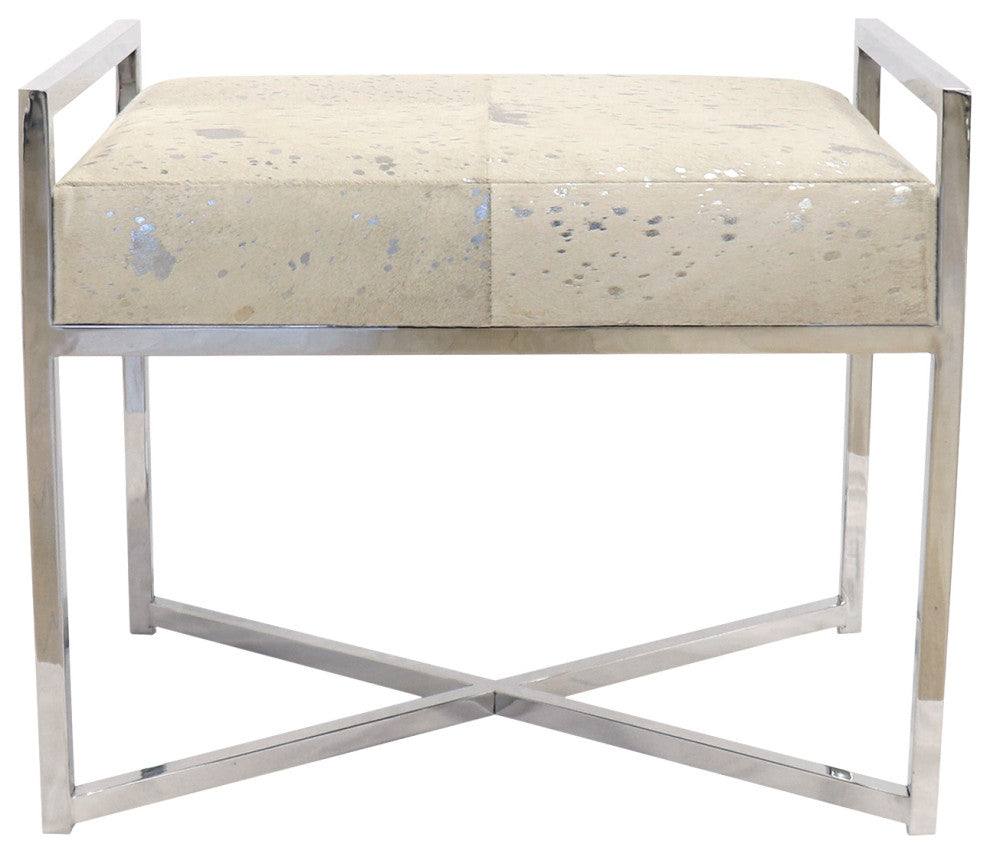 Pasargad Home Safari Cowhide Upholstered Bench With Steel Legs