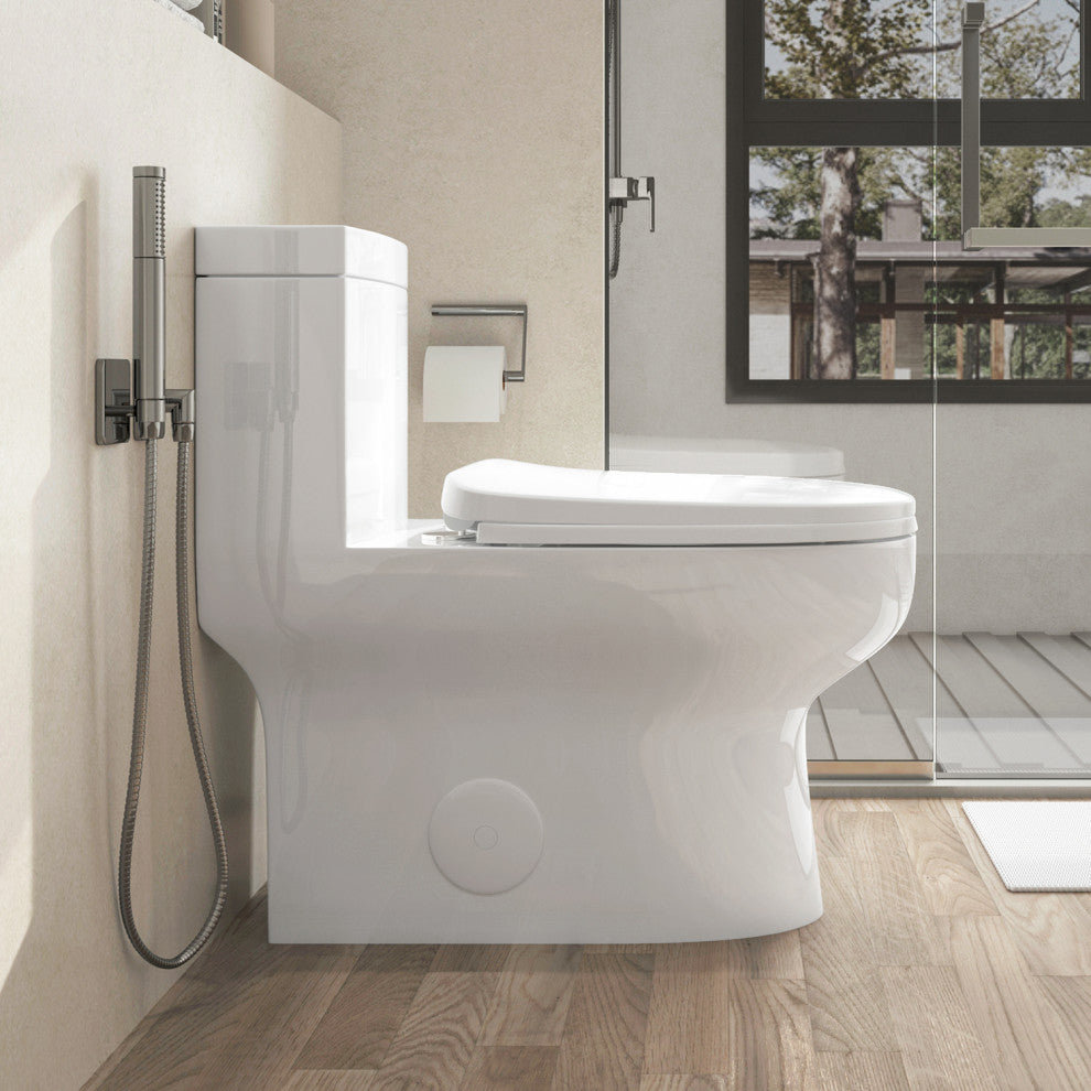 Sinber 28" One Piece Bathroom Toilet with Cotton White Finish and and Dual Flush