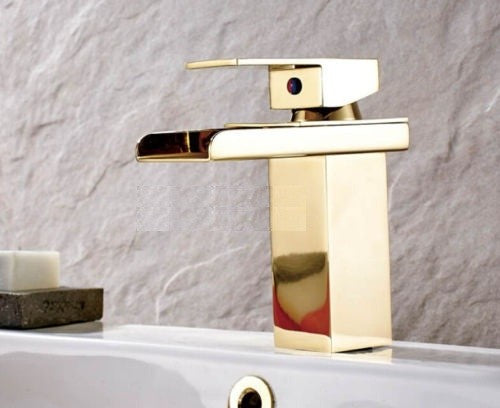 Single Lever Waterfall Gold Bathroom Sink Basin Faucet