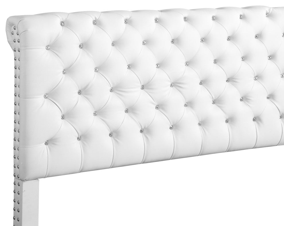Princeton Tufted Upholstered Faux Leather Bed, White, Full