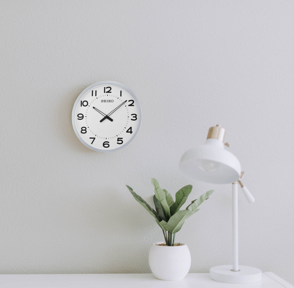 Seiko Clocks, 20" Ultra-Modern Silver-Tone Framed Wall Clock