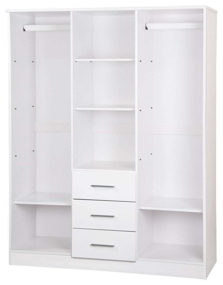 100% Solid Wood Cosmo 3-Door Wardrobe/Armoire, 2 Shelves, White-Raised Panel