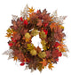 30" Autumn Maple Leaves, Acorn, Pinecones and Cinnamon Sticks Faux Fall Wreath