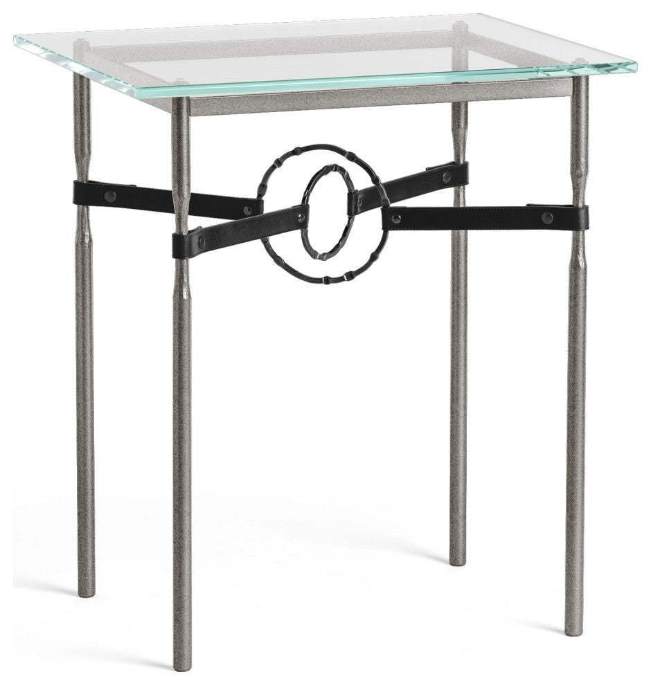Equus Side Table, Natural Iron Finish, Black Accents, Black Leather Strap