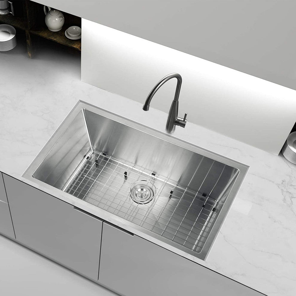 Stainless Steel Undermount Single Bowl Kitchen Sink with Accessories, Silver, 30