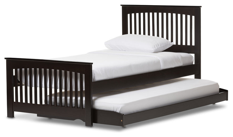 Hevea Twin Size Dark Brown Solid Wood Platform Bed With Guest Trundle Bed