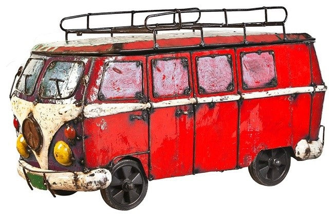 Think Outside Red Kombi Handmade Metal Van Fully Functional Beverage Cooler