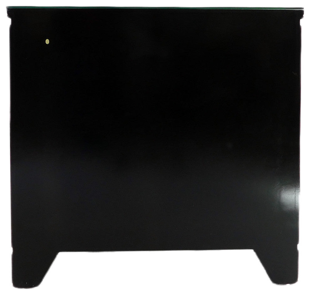 Oriental Slant Front Cabinet With Mother of Pearl, Hand Painted Black With Mother of Pearl