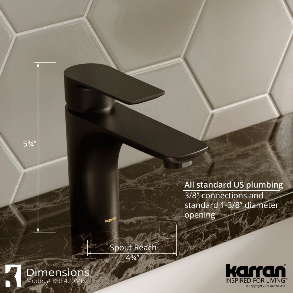 Karran KBF420 1-Hole 1-Handle Basin Faucet With Pop-up Drain, Matte Black