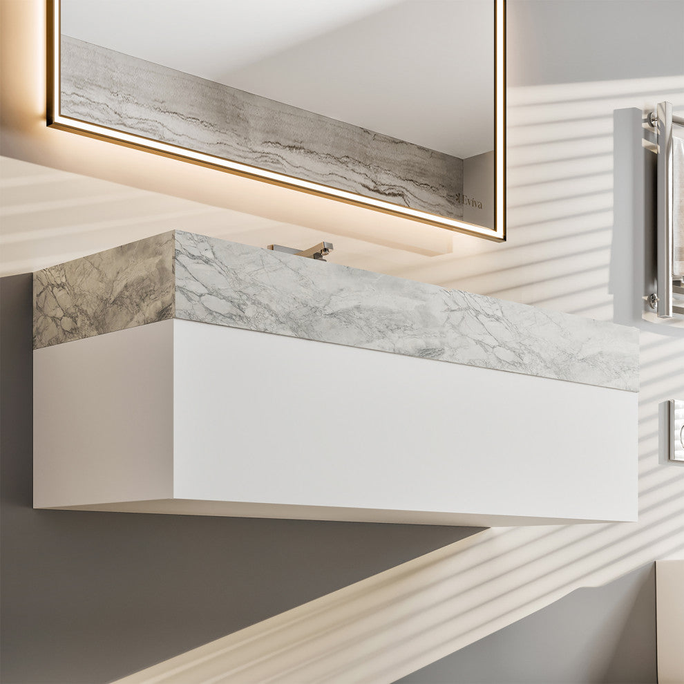 Eviva Fritti 36" White Wall Mount Bathroom Vanity With Marble Basin