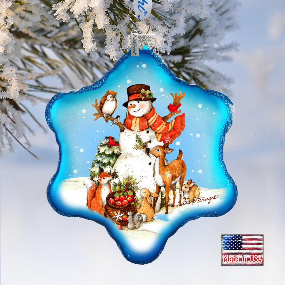 Night Forest Snowman Glass Ornament