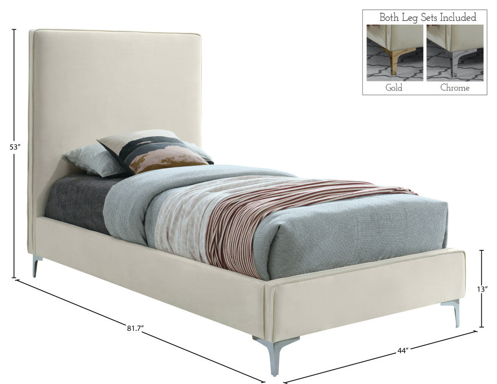 Geri Velvet Upholstered Bed, Cream, Twin