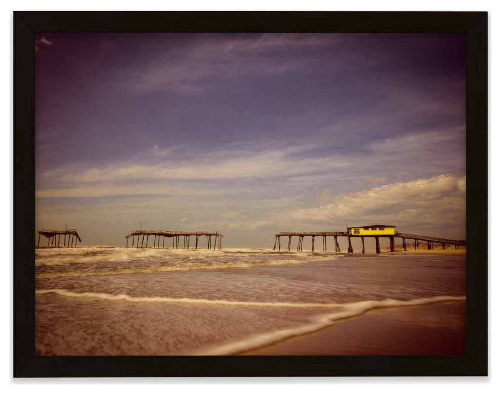 Aged View of Frisco Pier Coastal Framed Photo Paper Print, Black, 18" X 24"