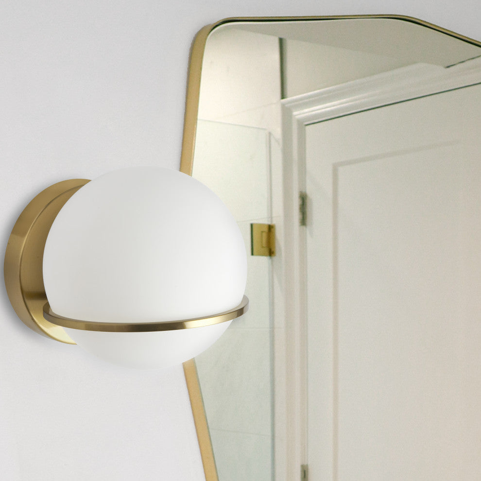 Modern Glass Wall Sconce, Aged Brass