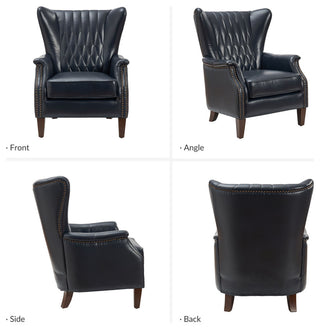 Genuine Leather Armchair, Set of 2, Navy
