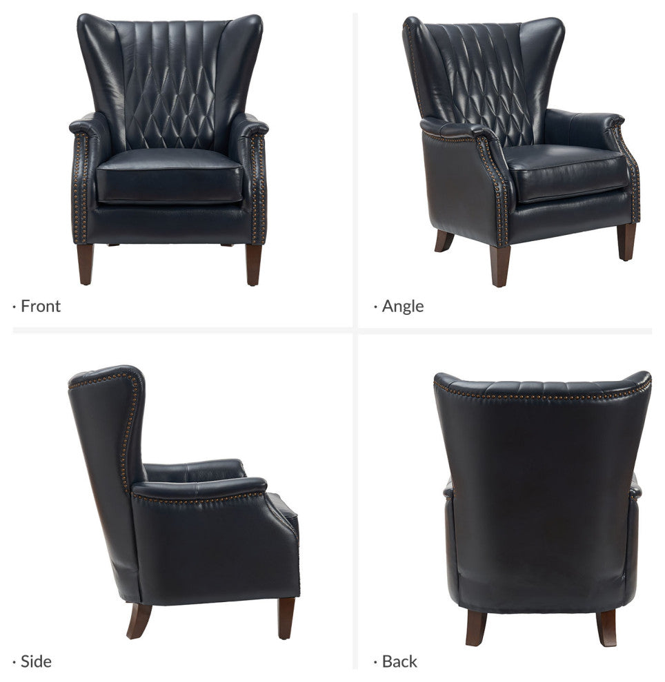 Genuine Leather Armchair, Set of 2, Navy