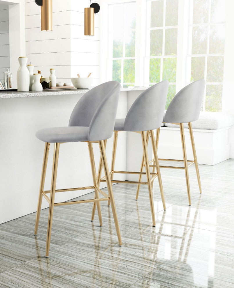 Bar Stool Chair Barstool, Steel Metal, Fabric, Gray, Gold, Cafe Bistro