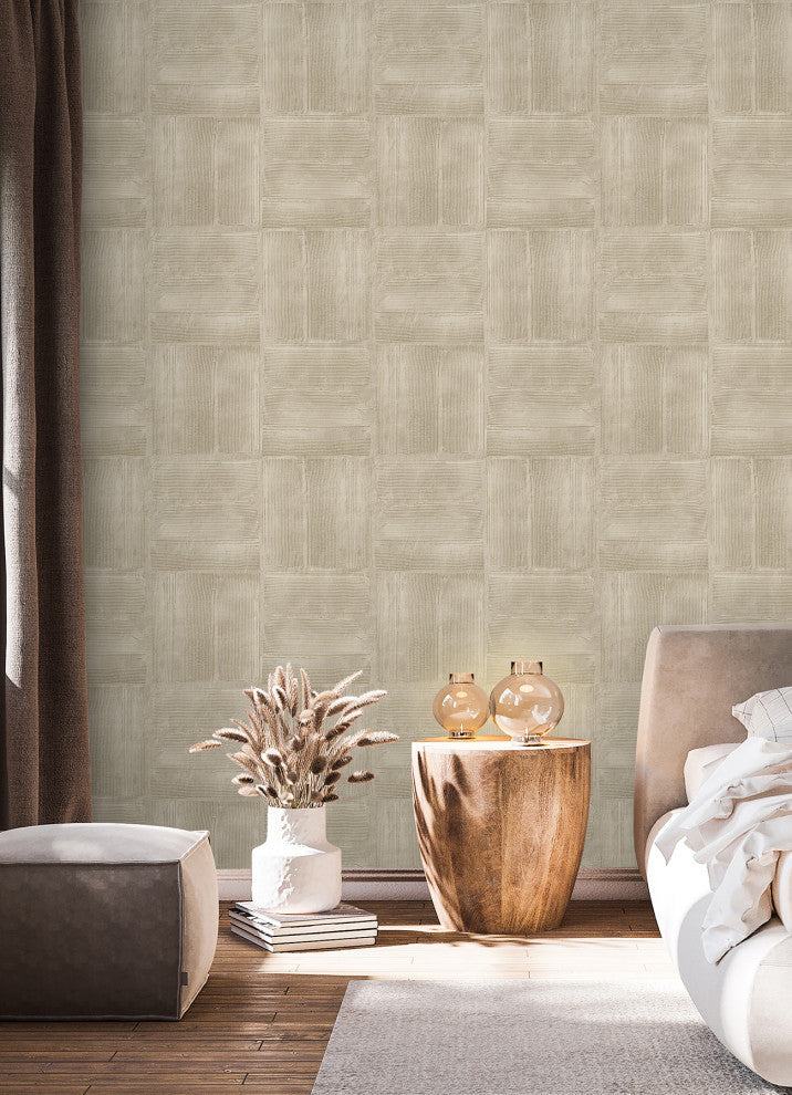 Taupe Dimensional Square Plaster Peel and Stick Wallpaper
