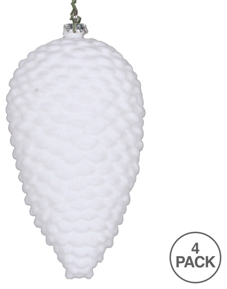 Vickerman Mt195611D 5" White Flocked Pinecone Christmas Ornament, Set of 4
