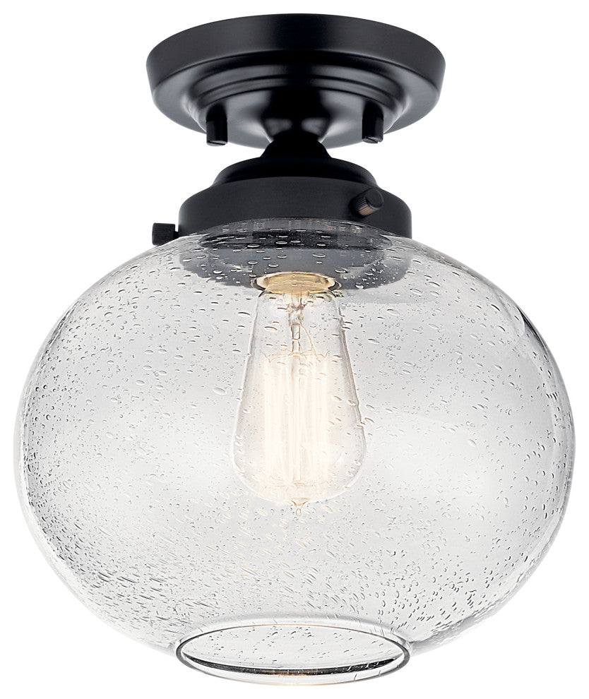 Avery 11" 1 Light Semi Flush With Clear Seeded Glass, Black