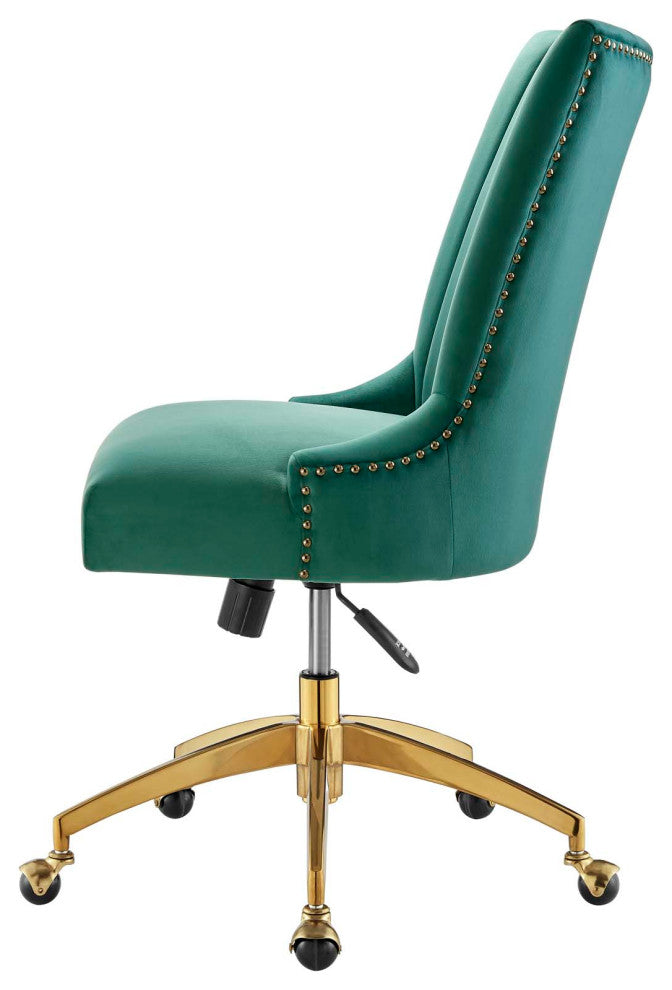 Computer Work Desk Tufted Chair, Velvet, Gold Teal Blue, Home Business Office