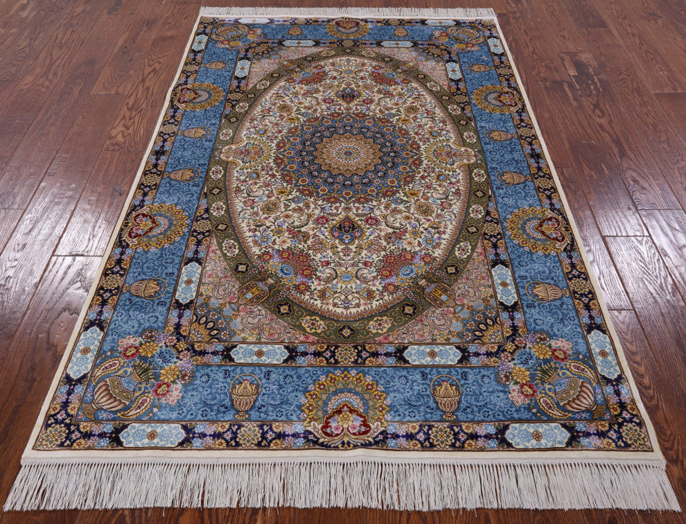 4' 0" X 6' 0'' Persian 100% Silk High End Hand Knotted Rug Q4823