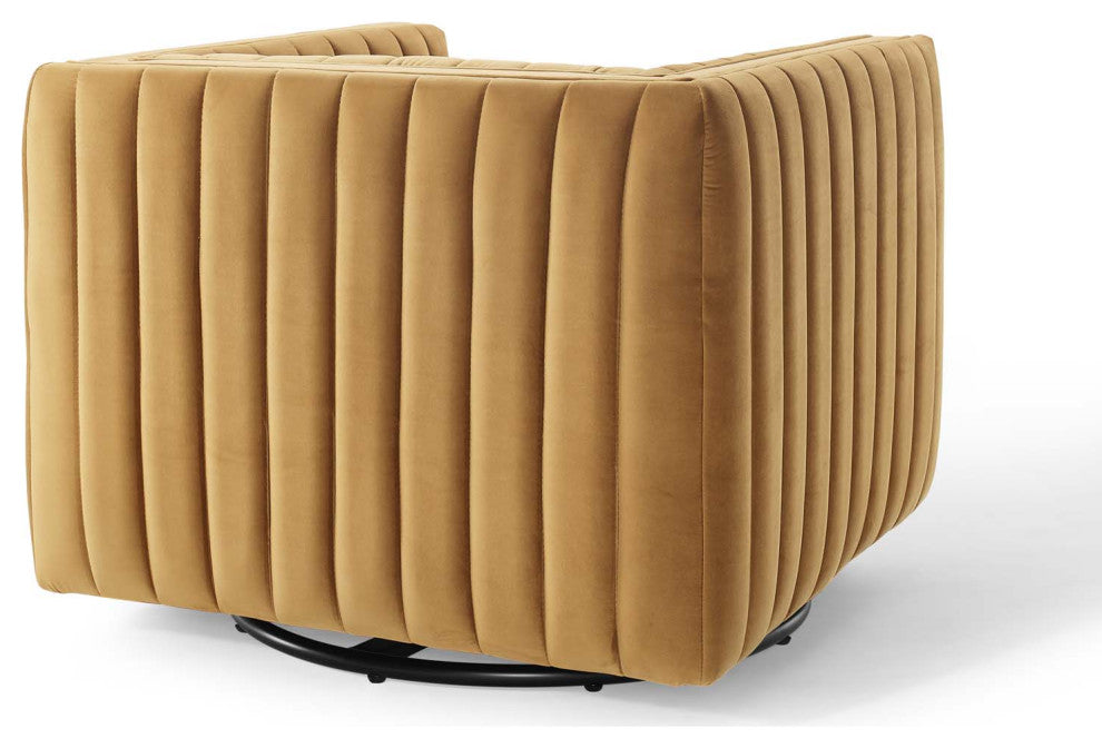 Conjure Channel Tufted Performance Velvet Swivel Armchair Cognac