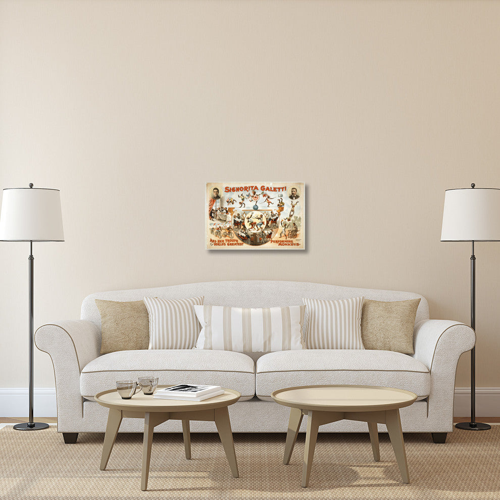"Signorita Galetti Performing Monkeys" Canvas Giclee, 30"x20"