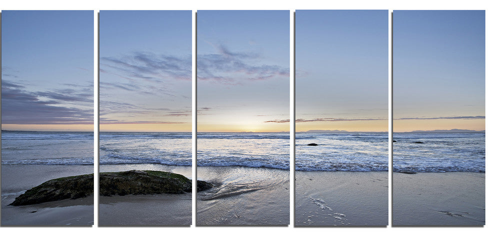 Beautiful Rocky Seashore in Blue, Large Seashore Canvas Print, 60"x28", 5 Panels