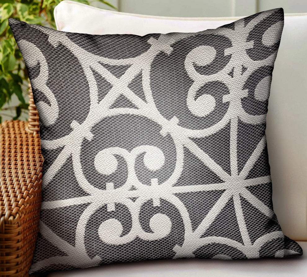 Plutus Abalone Truffle Gray Chevron Luxury Outdoor/Indoor Throw Pillow, 22"x22"