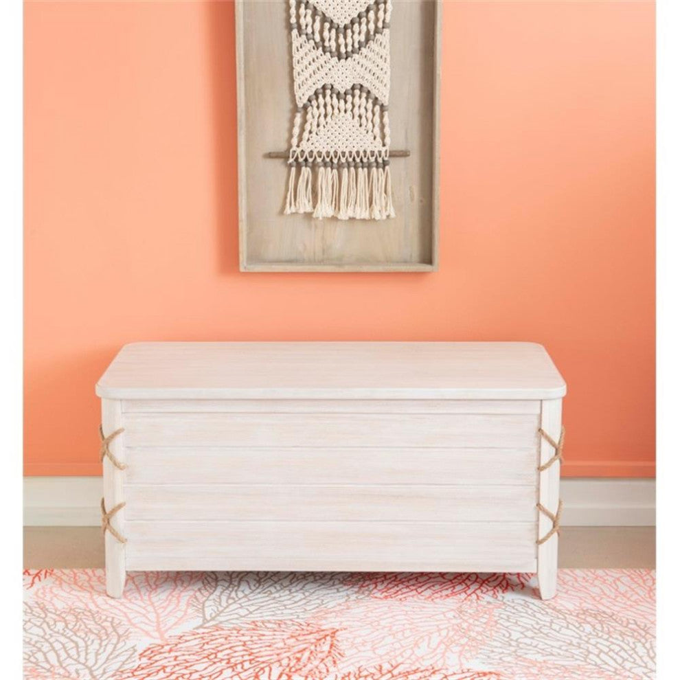 Linon Zana Cedar Lined Storage Chest with Rope Detail in White Distressed Wood
