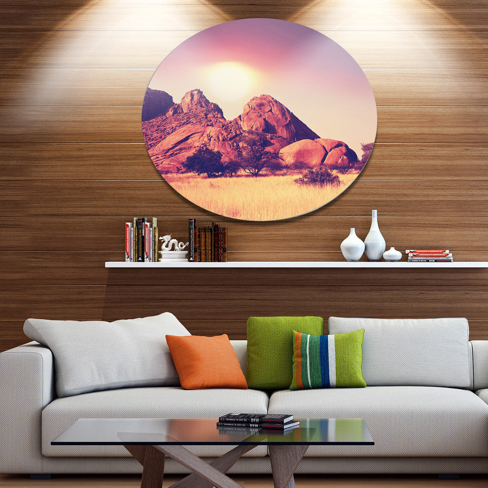 Rocky Hills And Grassland In Africa, Landscape Round Wall Art, 11"