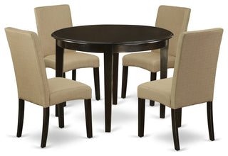5-Piece Round 42" Table, 4 Parson Chair, Cappuccino Finish Leg