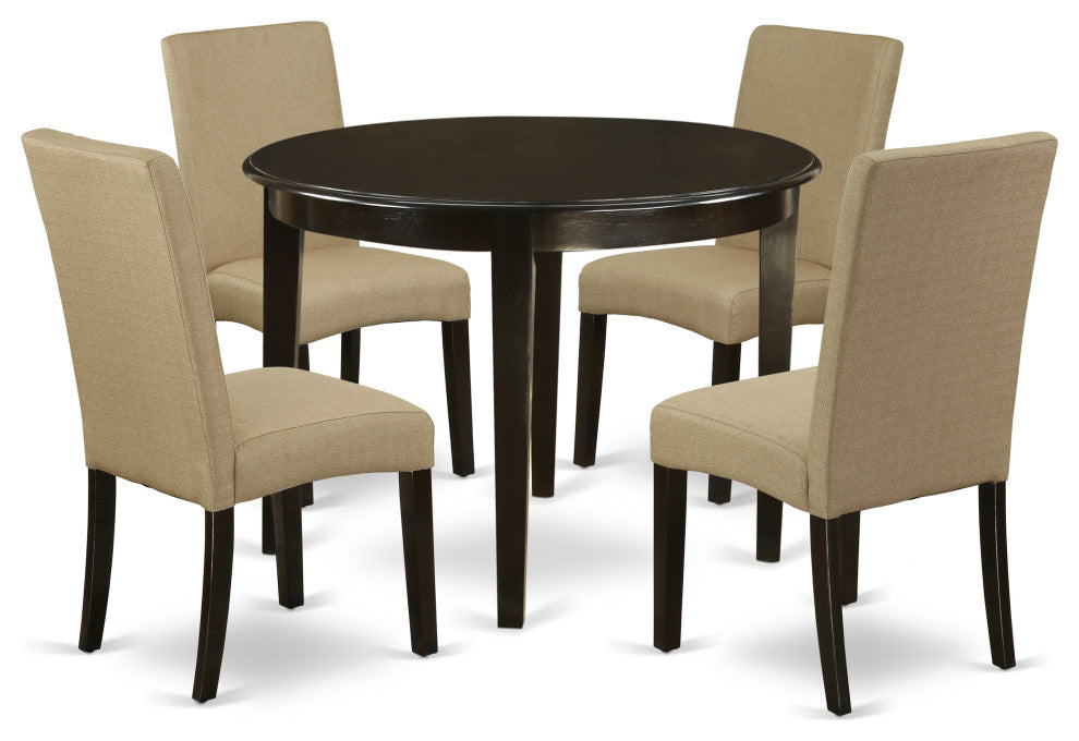 5-Piece Round 42" Table, 4 Parson Chair, Cappuccino Finish Leg