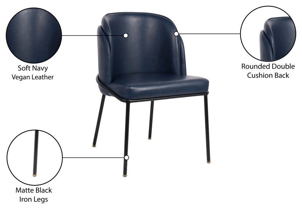 Jagger Vegan Leather Upholstered Dining Chair, Set of 2, Navy, Matte Black Finish