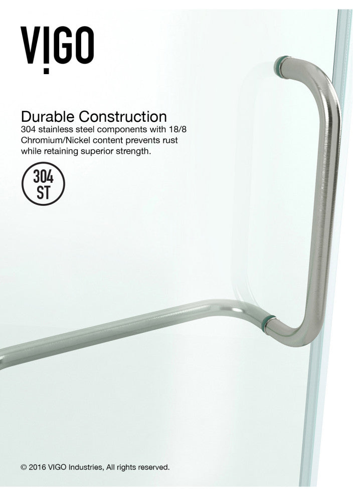 VIGO Monteray 36"D x 36"W x 79"H Frameless Hinged Shower Enclosure, Brushed Nickel, With Base
